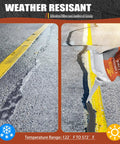Two Pack Grey Self Leveling Concrete Crack Filler Sealant for driveways, sidewalks, and garage floors shown in use on cracked pavement.