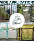 Built Like A Tank Adjustable Galvanized Gate Latch Stopper for Chain Link Fences and Pool Enclosures, shown with multiple gates in use.