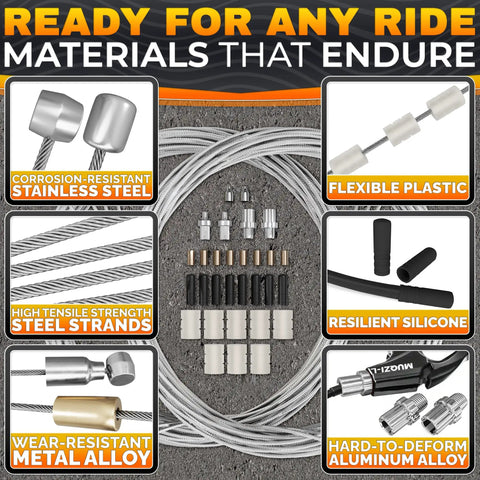 Image showing Eight Piece Bike Brake Cable Kit With Stainless Steel Wires Complete Inner Replacement Set, components with labels.