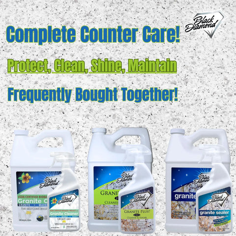Biobased Granite Counter Cleaner With Plant Powered Formula Food Safe For Kitchens Streak Free Shine On Granite Marble And Quartz Countertops PH Neutral Phosphate Free Hypoallergenic Kid And Pet Friendly bottle with cleaning solutions