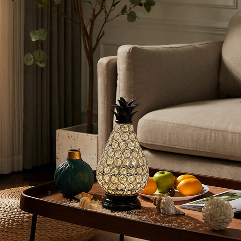 Extra Large Crystal Pineapple Lantern Lamp With IP44 Waterproof 13 Inch Lantern on living room table near sofa
