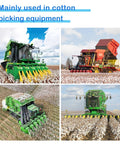 Various cotton-picking equipment operating in a field, showcasing efficiency in harvesting.