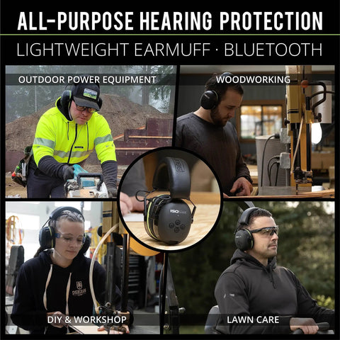Noise Isolating Bluetooth Earmuffs For Worksite, Boss Level Comfort, 24 dB NRR Noise Reduction, workers using earmuffs
