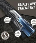 Built Tough 100 Ft Metal Garden Hose With Nozzle, 304 Stainless Steel Core, triple layer strength, product features