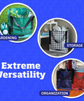 Heavy Duty Storage Tote Bag 22 Gallon Rugged Woven Polypropylene Moving Organizer Reusable Self Standing Design Hauls Up To 500 Pounds Pack Of 4 Green Yard Cleanup Totes shown in gardening, storage, and organization settings.