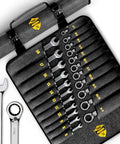 Ratcheting Wrench Set 22-Piece Metric And SAE Reversible Wrenches With Mirror Finish Unbreakable Build tool roll display