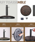 Heavy Duty 35 Lbs Bronze Umbrella Base With Adjustable Pole Holder For Outdoor Use Sturdy Stand Assembly Guide
