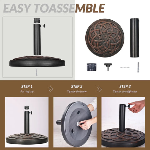 Heavy Duty 35 Lbs Bronze Umbrella Base With Adjustable Pole Holder For Outdoor Use Sturdy Stand Assembly Guide