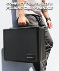 Man holding 17 Inch Locking Storage Box With Two Layer Customizable Foam Hard Shell Aluminum Frame Lock Box for personal items