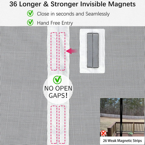 Image showing the closure with 36 strong magnets of the Upgraded Magnetic Screen Door With Thick Reinforced Mesh 250g Per M2 And Extra Long Magnets 36 Inches Retractable Closure For Single Front Door Keeps Bugs Out And Lets Fresh Air In No Hassle Easy Install.