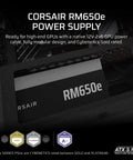 Beefed Up 650W Fully Modular ATX 3 Point 1 Power Supply With PCIe 5 Point 1 Readiness And Cybenetics Gold Efficiency, 105C Rated Capacitors, Modern Standby Mode, Quiet Cooling, Includes 12V Two By Six Pin Cable, Black
