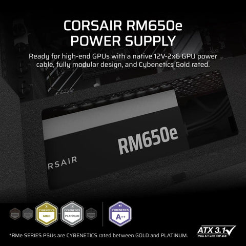 Beefed Up 650W Fully Modular ATX 3 Point 1 Power Supply With PCIe 5 Point 1 Readiness And Cybenetics Gold Efficiency, 105C Rated Capacitors, Modern Standby Mode, Quiet Cooling, Includes 12V Two By Six Pin Cable, Black