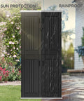 DIY Ready Outdoor Tall Storage Cabinet With Four Shelves Waterproof Resin Shed For Patio And Garden Lockable 30 Cu Ft Capacity showcasing sun protection and rainproof features in garden setting.