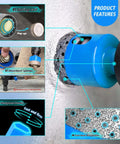 Diamond tile hole saw kit with blue housing; 12-piece diamond core drill bits set (6–65mm, 2/10mm) for porcelain, ceramic, granite, marble.