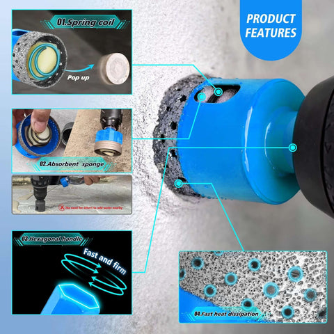 Tile hole saw kit by Amazon; blue handle, 16-piece diamond drill bits set for tiles, ceramic, granite and marble.