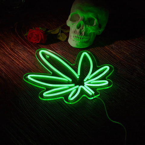 Lit Cannabis Leaf Neon Sign For Wall Decor With Dimmable USB LED Light Hemp Leaf Bar And Man Cave Accent 38x33 Cm Acrylic Board