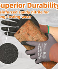 12 Pairs Safety Work Gloves With Sandy Nitrile Coating LT5626 Level 6 Abrasion Resistance gripping a brick