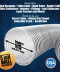 Clear Six Inch PVC Dust Collection Hose Ten Feet Long With Four Thumbscrew Clamps Flexible Shop Vacuum Tubing For Easy Haulin Debris And Shop Floor Sweepings Made In Usa showing standard uses and 5 mil wall thickness.
