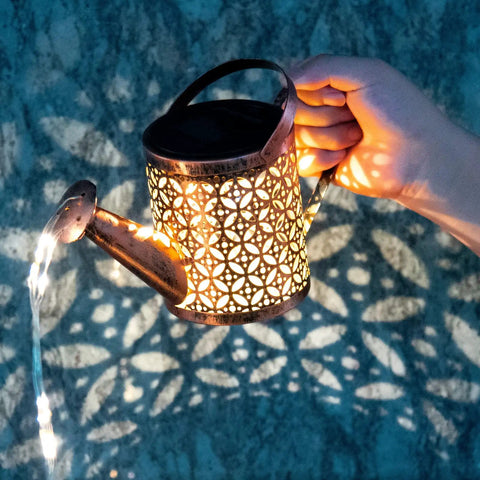 Solar Powered Outdoor Hanging Lantern Light Waterproof Garden Decor For Patio, Yard, Tabletop, And Pathways, metal watering can design