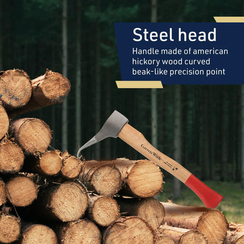 15 Inch Pickaroon Log Lifter With Steel Head And Hickory Handle For Dragging Or Stacking Logs, displayed on wood logs
