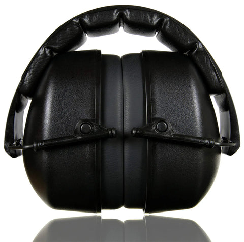 Front view of Ultra Comfortable Safety Ear Muffs With 31.5 dB SNR Noise Reduction For Hunting, Gun Range, And Yard Work, black design