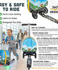 LitRide kids ride-on hardshell luggage, blue pixel design, scooter deck, LED light-up wheels