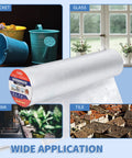 Heavy Duty Butyl Waterproof Tape 20 Inch By 32.8 Feet Aluminum Foil Backed Seal Strip displayed with various application uses.