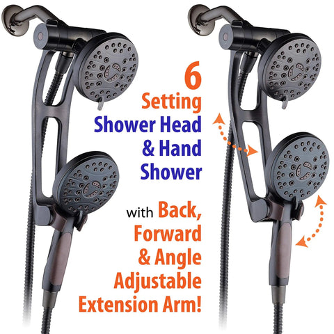High Pressure 48-Mode Luxury 3-Way Shower System with Adjustable Extension Arm, Dual Rain and Handheld Heads in bronze