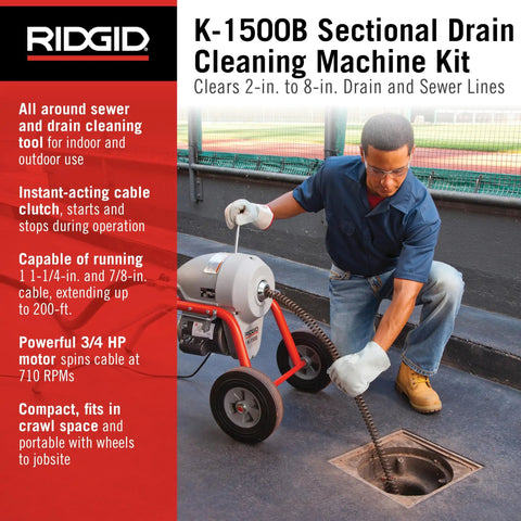 Badass B Frame Sectional Sewer Drain Cleaning Machine With Heavy Duty Cable Carrier and Rear Guide Hose For Hassle Free Cable Changes in use.