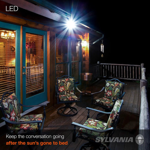 Outdoor patio illuminated by 250W Equivalent LED PAR38 Flood Light Bulb 23W, 2 Pack, 2650 Lumens, Daylight 5000K, Wet Rated