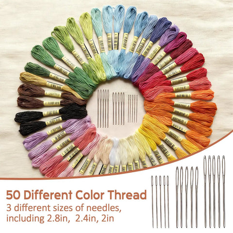 Speedweve Darning Mini Loom Kit With 50 Color Threads For Quick Sock And Jeans Mends shown with threads and needles