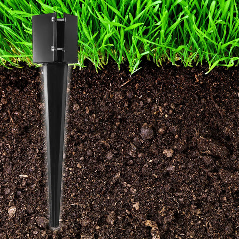 Heavy Duty 36 Inch Fence Post Ground Spike 4x4 To 3.5x3.5 Wood Posts Black Powder Coated No Dig Easy Install Mailbox Post Anchor For Outdoor Fences Durability against soil and grass background