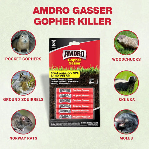 Amdro Gopher Gasser Kit with Six Gas Pellets and Pests Image for Gophers Moles and Ground Squirrels Outdoor Burrowing Rodent Pest Control