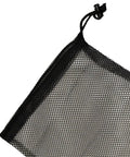 Corner of Drawstring Mesh Snorkeling Gear Bag With Blue Bar, 19 By 10 Inches, Cord Closure With Slide Lock, netting close-up.