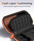 Open Rugged EVA Travel Case For SanDisk Extreme Portable SSD And Pro Portable SSD 500GB To 8TB, dual-layer cushioning in orange/black.