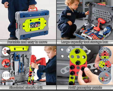 Awesome Kids Tool Workshop Set: 32-Inch Folding Workbench with 35+ Accessories, including tool storage and electric drill toy