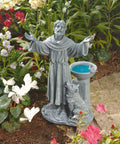 Saint Francis Of Assisi Garden Statue With Bird Bath Feeder For Outdoor Yard Art 19 Inch Cast Stone Resin In Gray Stone Finish