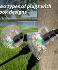Long 50 Foot 16/3 Outdoor Extension Cord With Three Outlets, Heavy Duty Black Power Cable For Yard Tools And Holiday Lighting, ETL Listed, NEMA 5-15P To 5-15R, Weather Resistant, 1625 Watt, 13 Amp; clear plug close-up