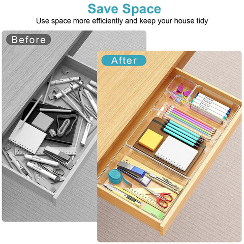 Heavy Duty Clear Plastic Drawer Organizer 12 Piece Set Premium Transparent Vanity Storage Box For Makeup Skincare Cosmetics Straight Up Solid Clutter Buster Built Tough
