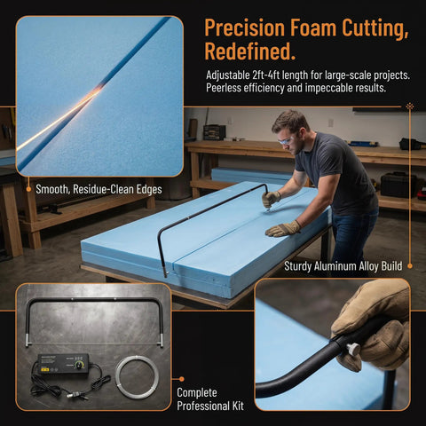 Adjustable 2Ft To 4Ft Hot Wire Foam Cutter With Dual Heat Power Supply Heavy Duty Aluminum Frame For Styrofoam XPS EPS EIFS Foam Boards Delivers Smooth Clean Cuts showing foam cutting