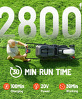 Cordless 14 Inch Lawn Mower With Brushless Motor And 5.0Ah Battery, Push Style, mowing yard with 30 min run time shown