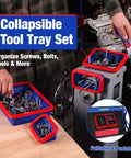 Four Piece Collapsible Magnetic Parts Tray Set With Dual Sided Magnets for Screws Nuts Pins Foldable Bolt Tray in use in garage