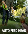 Man using 40V Cordless String Trimmer With 12 Inch Cutting Path And Auto Feed Head Lightweight Weed Eater For Your Lawn And Yard A Real Workhorse