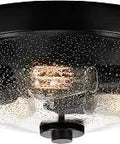 Radius 3 Light Flush Mount Ceiling Light In Earth Black Finish with speckled glass shade, 14.75 inch diameter, 180 watts total