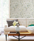 Living room with Gray Floral Peel And Stick Wallpaper Removable For Walls, Self Adhesive Home Decor, 20.5 In By 18 Ft, Eastern pattern