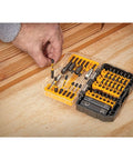 DeWalt 40-piece Flextorq steel screwdriver bit set in yellow/gray case, front view
