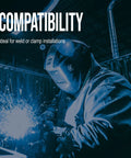 Welder working on steel piping, promoting Plug And Play Exhaust Elbow Inlet ID 1.5 Inch To Outlet OD 1.5 Inch Universal Connector