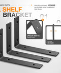 Heavy Duty 8 Inch L Shelf Brackets Pack Of 6 Black for Floating Shelves with unique matte finish and 1/5 inch thickness