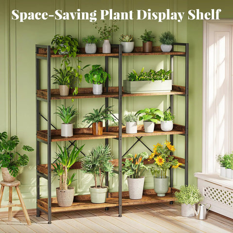 Sturdy 5 Tier Display Bookcase With 10 Open Shelves And Raised Backboard, 47.2 Inch Wide Shelf Unit With Metal Frame And Wooden Board