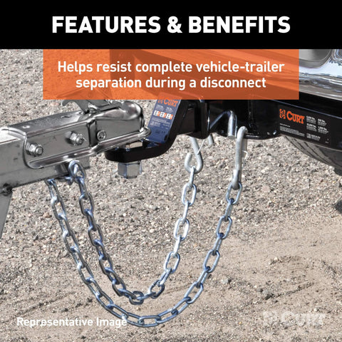 48 Inch Trailer Safety Chain With Three Eighths Inch S Hooks, Grade 30 Chain, Two Thousand Pound Break Strength For Towing shown in use